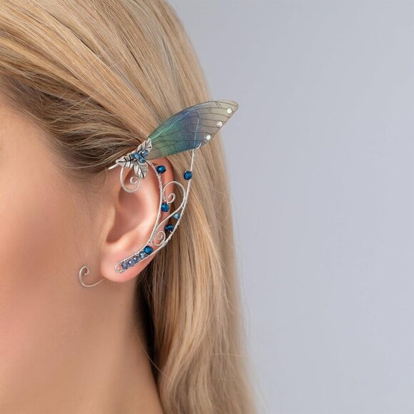 Fairy Dragonfly Ear Cuffs Handmade Elf Wrap Around Clip On for Women
